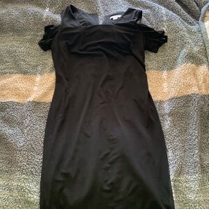 Black cold shoulder midi dress